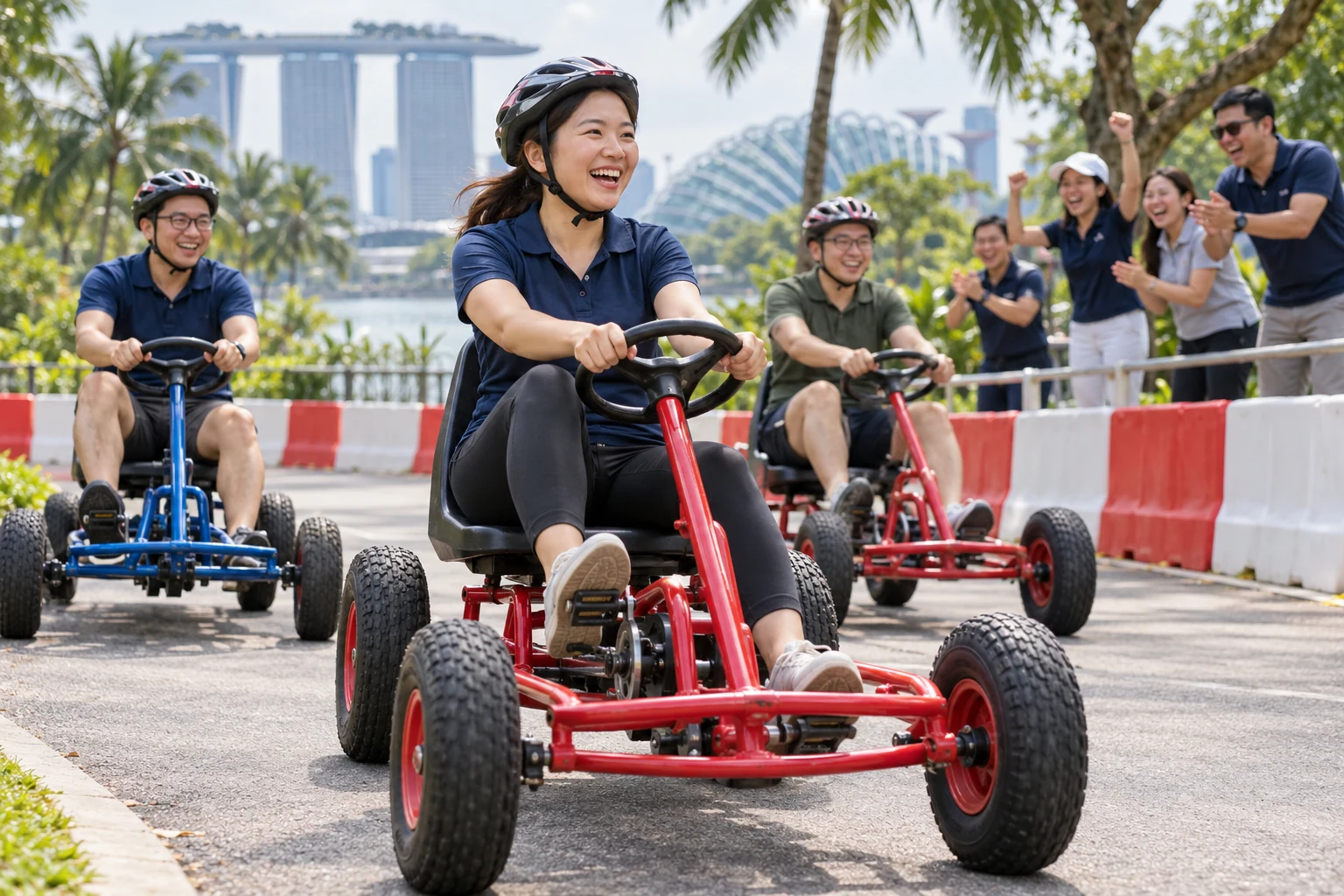 Illustration of a corporate pedal go-kart event in Singapore